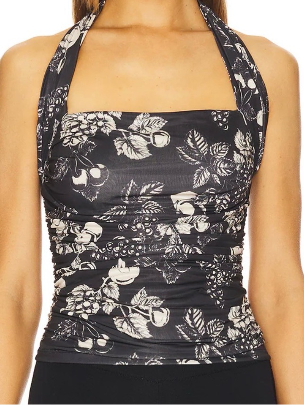 Free People Tommie Knit Top in Black and White Floral Combo